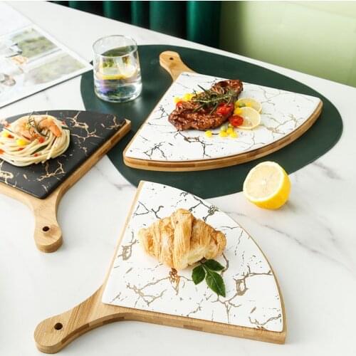 Nordic style fan plate creative western steak pasta plate gold grain ceramic plate