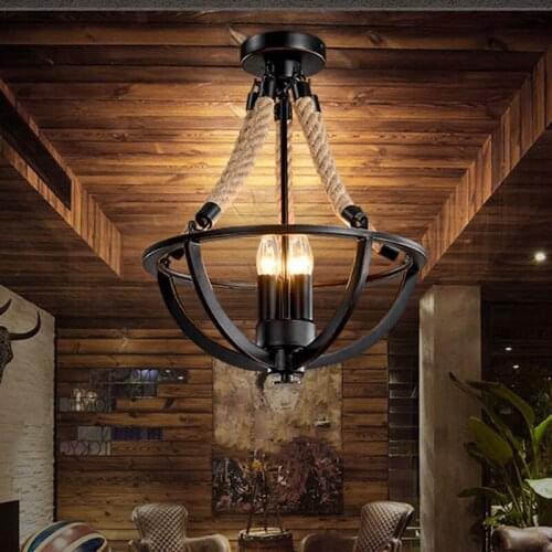 Vintage retro chandelier restaurant cafe living room bar clothing milk tea salon hotel droplight creative hemp rope pendant lamp
