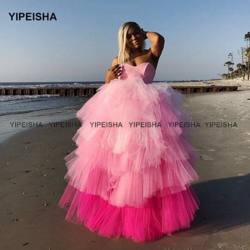 Yipeisha Pink Fuchsia Mix Color Puffy Prom Dresses Sweetheart Tiered Skirt Party Dress Girls Evening Gowns Quinceanera Wear
