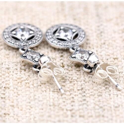 Original Vintage Allure With Crystal Hang Earrings For Women 925 Sterling Silver Earring Wedding Gift DIY Pandora Jewelry