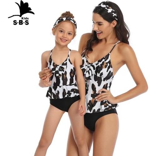 2020 Mother Daughter Matching Swimsuits Double Print Lotus Leaf Parent-child Swimsuit Family Matching Swimsuit