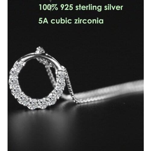 100% S925 sterling silver round cz pendant necklace Korean simple crystal clavicle chain female cute sterling silver jewelry