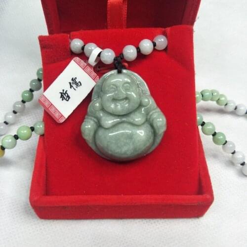 Zheru Jewelry Pure Natural Jadeite Green Big Belly Buddha Pendant Three-color Jade Pearl Necklace Send A-level certificate