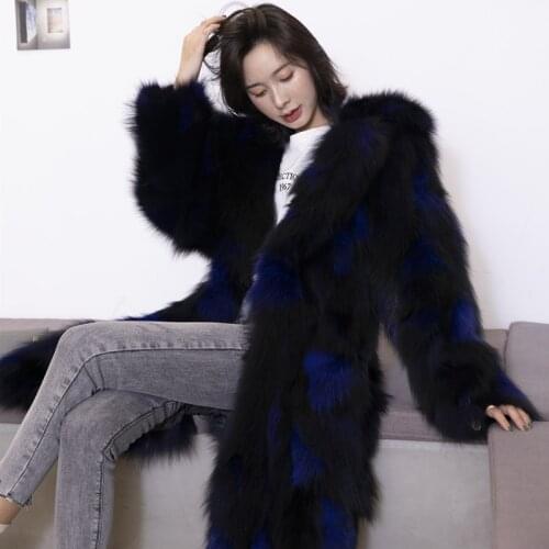 New genuine real natural fox fur coat womens fashion long 90CM length English collar warm winter waistcoats custom big size