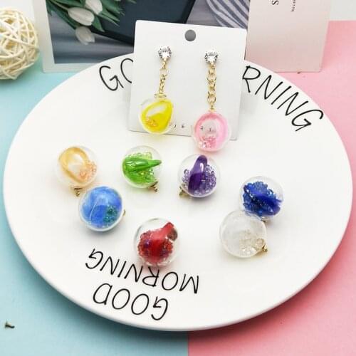 10pcs 25*29mm Feather Rhinestone Ball Charms Transparent Glass Ball Pendants Floating Fit Earring Hair Jewelry Accessories YZ673