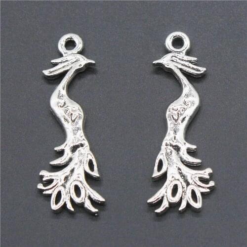 10pcs Phoenix Bird Charms Phoenix Bird Pendant Peacock Antique Silver Color Charms Jewelry Making Accessories Wholesale 11x31mm
