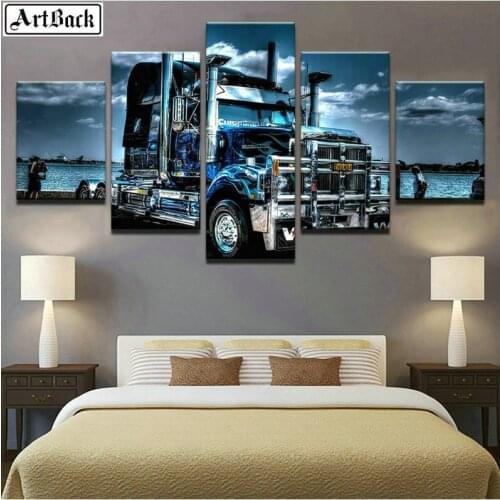 5 spell painting truck diy diamond painting truck 3d round mosaic diamond embroidery set 5d full square car sticker landscape