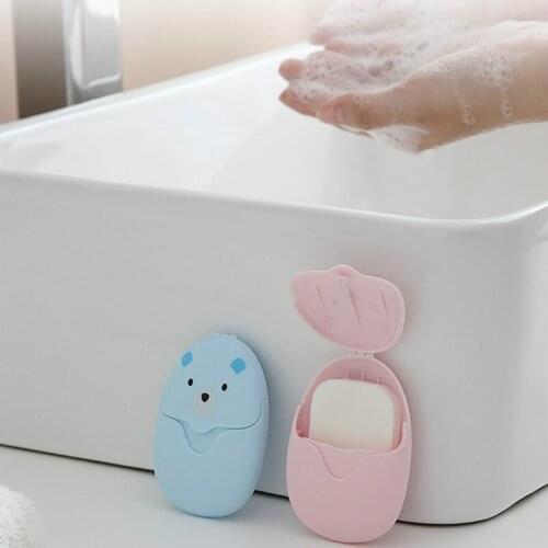 50pcs/Box Disposable Hand-washing Soap Paper Portable Cute Bear Boxed Aroma Cleaning Soap Slice Home Outdoor Travel Supplies