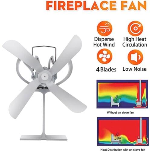 White Stove Fan 4 Blade Fireplace Fan Heat Powered komin Wood Burner Eco Fan Friendly Quiet Home Efficient Heat Distribution
