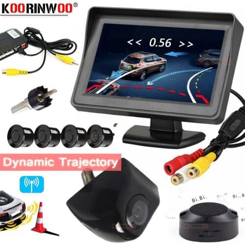 Koorinwoo Colorful Trajectory Intelligent System Car Sensors 4 Parking Radars 12V Rear view Camera Backup Car Screen Parktronics