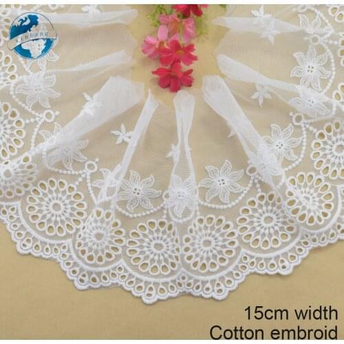 15cm width Cotton embroid lace sewing ribbon guipure trims or fabric warp knitting DIY dolls Accessories wedding lace#3879
