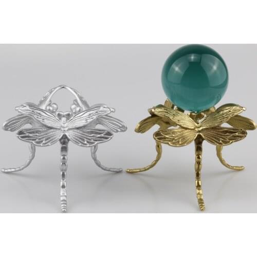 Brass Dragonfly Figurine Display Stand Crystal Glass Lens Ball Photography Lensball Metal Base Magic Sphere Globe Stones Holder