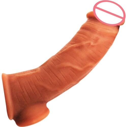 Soft Reuse Condom Penis Extender Reusable Penis Sleeve Dick Cover Enlarge Cock Ring Sex Product For Vibrator Penis Condom
