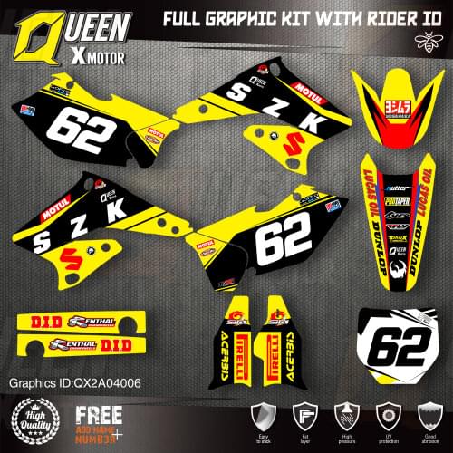 Queen X MOTOR Custom Team Graphics Decals Stickers Kit For SUZUKI Decal 2004 2005 2006 RMZ 250 006