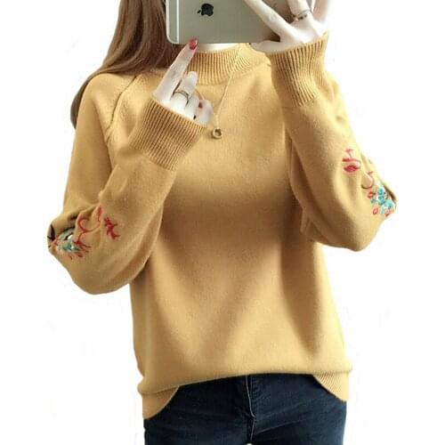 New Fashion 2018 Women Autumn Winter Embroidery Cat Brand Sweater Pullovers Warm Knitted Sweaters Pullover Lady PZ384