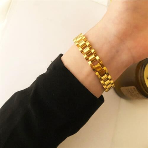 Tarnish Free New Stainless Steel Gold Plated Detachable Wristbands Bracelets Bangles for Women Hiphop Gold Wrap Bracelets