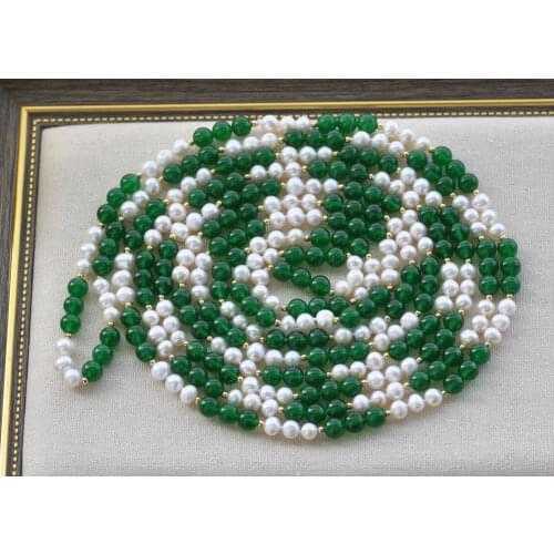 Z10882 18"~100" 8mm Round White Pearl Green Jade Necklace