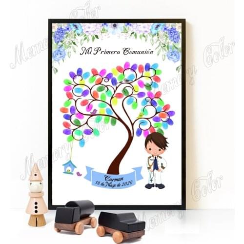 Personalized Theme Name Date Kids First Holy Communion Souvenir Gift Fingerprint DIY Guest Book For Primera Comunión Party Decor