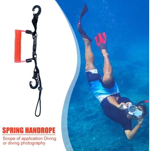 Diving Camera Anti-lost Spring Coil Stainless Steel Wire Glue Coating Nylon Ribbon Lanyard Rope with Quick Release Buckle Clips
