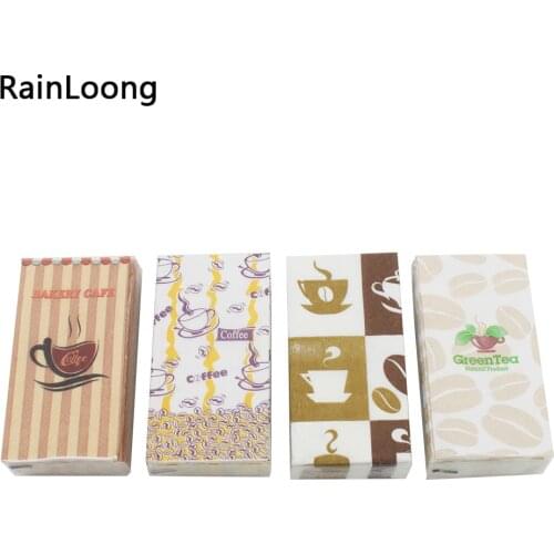 [RainLoong] Coffee Printed Pocket Napkin Cup Tissue Handkerchiefs For Decoration Personal Care 21*21cm 5packs (10pcs/pack)