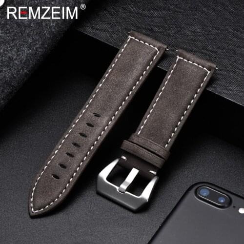 REMZEIM 18mm 20mm 22mm 24mm Matte Vintage Leather Watchband Strap Luxury Brand Brown Blue Green Watch Band Accessories
