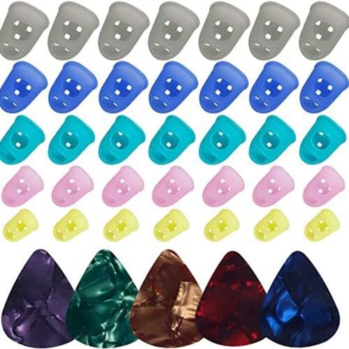35pcs Guitar Silicone Finger Protector,Color Fingertip Protection Covers Caps 5 Sizes for Beginner Ukulele Guitar 5 Guitar Picks