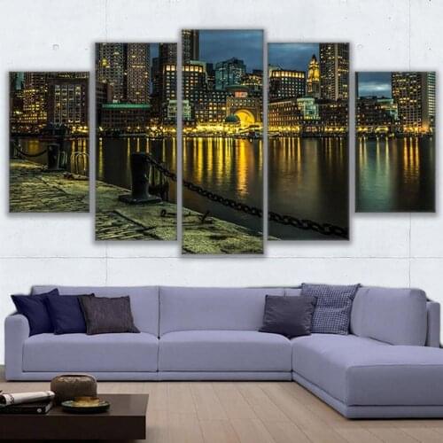 Modern On The Wall Art For Living Room 5 Panel Night At The Lake Home Decor Abstract Painting On Canvas framework