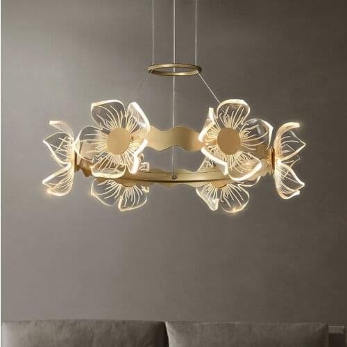 LED Chandeliers Hanging Lamp Lotus Acrylic Shade Indoor Lighting For Living Room Dining Room Bedroom Fixtures Lampadario Lustres
