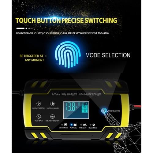 12V 8A 24V 4A Car Battery Charger Pulse Repairing Smart Fast Charging for Motorcycle Car AGM GEL WET Lead Acid Battery Charger
