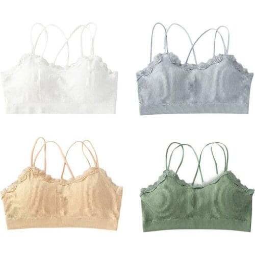 Women Thin Strap Bra Lace Beautiful Back Tube Top Lady Threaded Bralette Solid Color Bras VBNA1