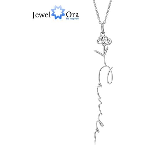 925 Sterling Silver Personalized Birth Flower Nameplate Pendants for Women Vertical Custom Cursive Name Necklace Copper Jewelry