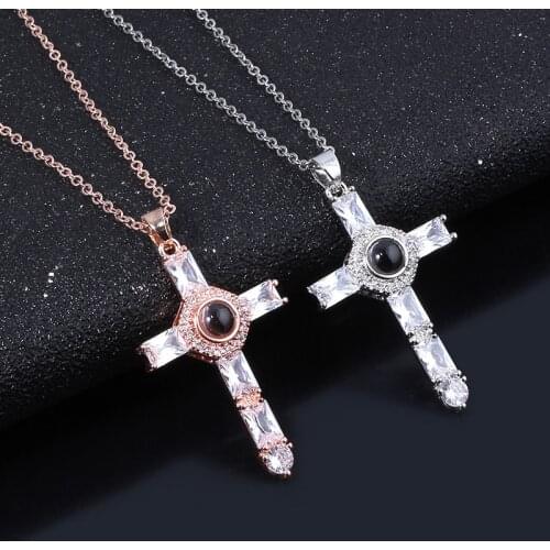 Religion Christian Church Bible Projection Cross Necklace Prayer Cross 100 Languages I Love You Choker For Women Girls Jewelry