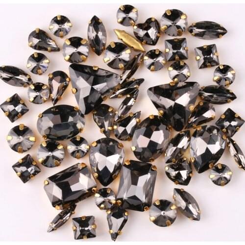 Gold claw setting 50pcs/bag shapes mix Black diamond glass crystal sew on rhinestone wedding dress shoes bags diy trim