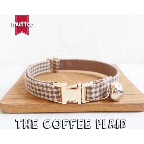 10pcs/lot MUTTCO retail with gold high quality metal buckle collar for cat THE COFFEE PLAID design cat collar 2 sizes UCC072J