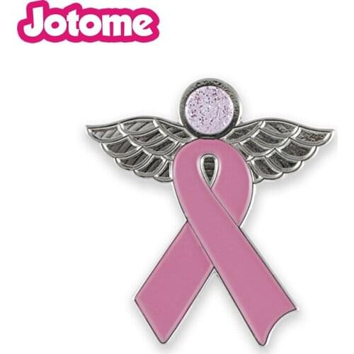 100pcs/lot Pink Ribbon x Angel Glitter Enamel Pin Brooch Breast Cancer Awareness 1.5 inch