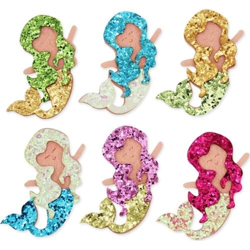 12Pcs 5*6cm Handmade Glitters Sequins Mermaid Felt Appliques For Headwear Crafts Deco Babys Hairpin Accessories Ornament