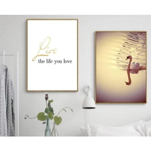 2 panels of swan and English character words wall art picture printer on canvas of Nordic home decoration