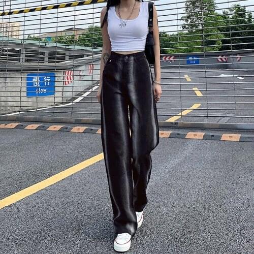 2021 Brand New Vintage Women High Waisted Jeans Color Block Striped Long Jeans Streetwear Women Long Straight Loose Trousers