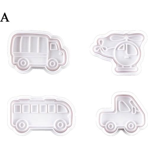4 Pcs 3D Car Plane Train Vehicle Cookie Cutter Biscuit Mold Baking Hand Stamp Press Plunger Sugarcraft Cookie Fondant Cutters