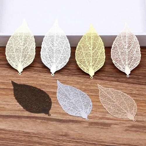 5pcs/lot Rose Gold Silver Color 78*38mm Copper Leaf Bead Caps Leave Filigree Loose Spacer Bead End Caps For DIY Jewelry Making