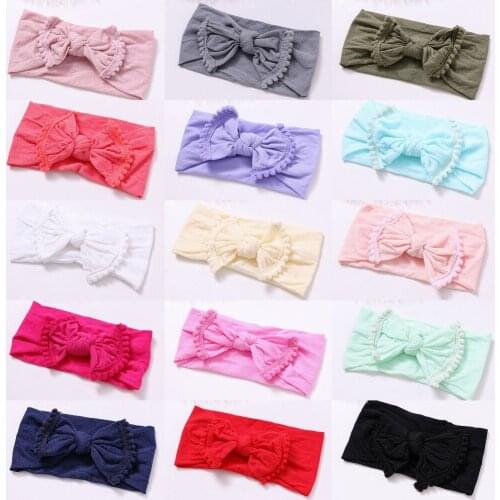75 pcs/lot, Pom pom Bow Nylon headband, Knot Bow Wide Nylon Head wraps, Girls Hair Accessories