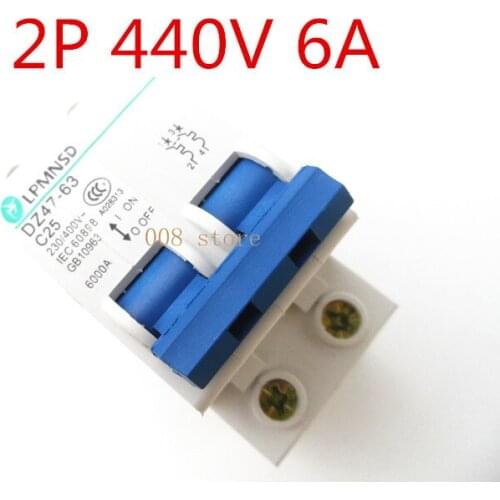 AC 2P 6A 440V Circuit breaker MCB C curve