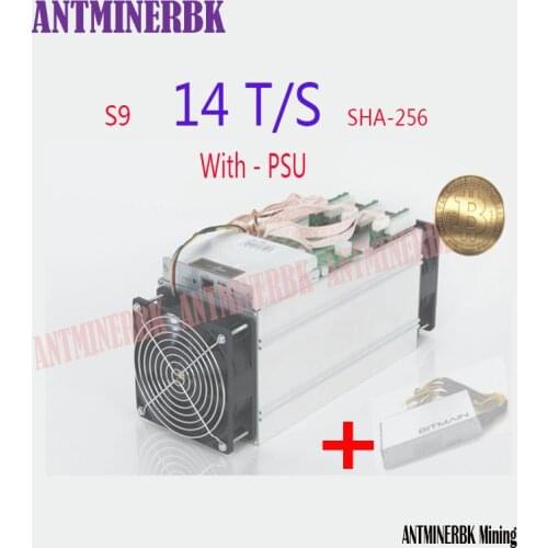 Used AntMiner S9 14T 14000Gh/s with PSU Bitmain S9 Bitcoin Miner 16nm 1372W BM1387 Miner delivery within 48 hours