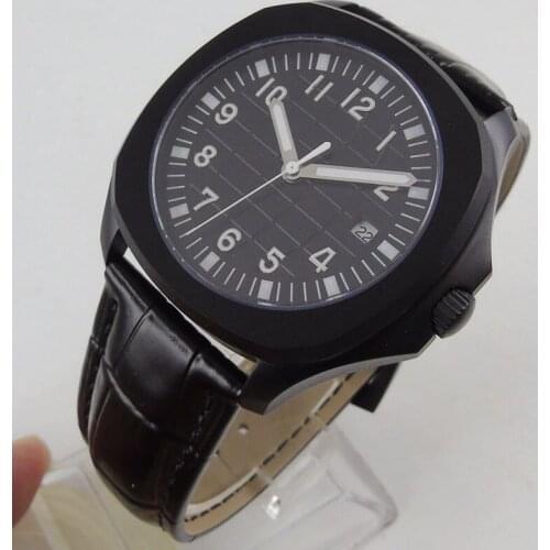 40MM Black Sterile Dial Date PVD Coated Sapphire Glass Square Luminous MIYOTA 8215 Movement Automatic Mens Watch