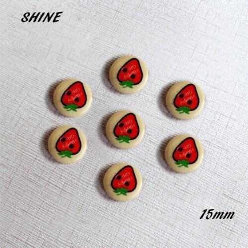 Wooden Sewing Buttons Scrapbooking Round Two Holes Strawberry Pattern 15mm Dia. 50PCs Costura Botones Decorate bottoni botoes