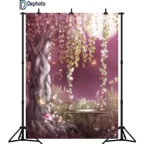 DePhoto Moonlight Fairy Tale Flower mushroom Decor Photography Backgrounds Customized Photographic Backdrops For Photo Studio