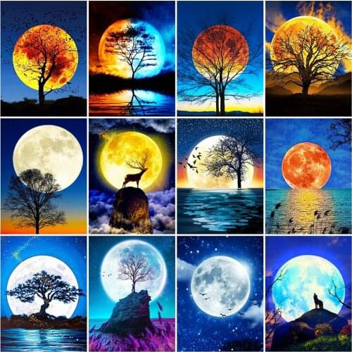 HUACAN Painting By Number Moon Scenery Drawing On Canvas HandPainted Gift DIY Picture By Number Tree Kits Home Decoration