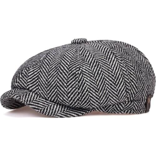 New mens Newsboy Cap Beret Hat Men Women wild Hats Tweed Gatsby Octagonal Black White Herringbone Vintage Ivy Hats gorras