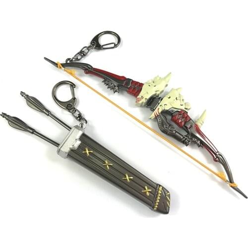 Bsarai OW Lone Wolf Classic Young Hanzo 17cm/6.7" Bow Arrow Quiver gourd liquor container Toy Model Key Chain Ring Set