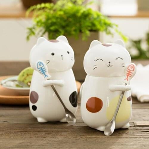 400ml Cute Cat Coffee Mug Cup With Spoon Creative Hand Painted Drinkware Milk Tea Ceramics Cups Novelty Gifts
